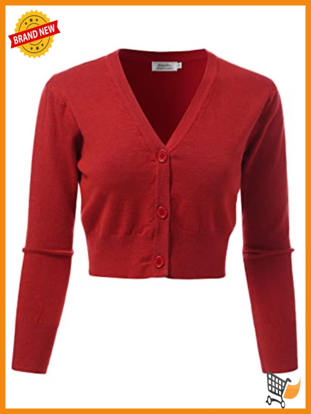 3/4 Sleeve Open Front Cropped Sweater Cardigan V-Neck Slim Fit